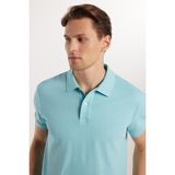 Tudors Erkek Slim Fit Dar Kesim %100 Pamuk Mavi Polo Yaka Tişört - XL