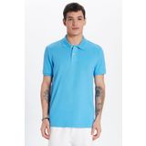 Tudors Erkek Slim Fit Dar Kesim %100 Pamuk Mavi Polo Yaka Tişört