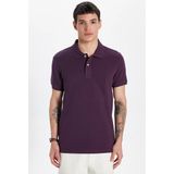 Tudors Erkek Slim Fit Dar Kesim %100 Pamuk Mürdüm Polo Yaka Tişört