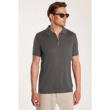 Tudors Erkek Slim Fit Dar Kesim %100 Pamuk Örme Triko Fermuarlı Füme Polo Yaka Tişört