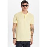 Tudors Erkek Slim Fit Dar Kesim %100 Pamuk Sarı Polo Yaka Tişört - XL