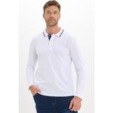 Tudors Erkek Slim Fit Dar Kesim %100 Pamuk Uzun Kollu Beyaz Polo Yaka Tişört - 2XL