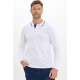 Tudors Erkek Slim Fit Dar Kesim %100 Pamuk Uzun Kollu Beyaz Polo Yaka Tişört