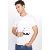 Tudors Erkek Slim Fit Dar Kesim %100 Pamuk Yumuşak Dokulu Baskılı Beyaz Bisiklet Yaka Tişört - XL