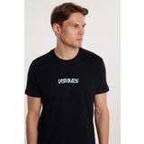 Tudors Erkek Slim Fit Dar Kesim %100 Pamuk Yumuşak Dokulu Baskılı Siyah Bisiklet Yaka Tişört