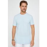 Tudors Erkek Slim Fit Dar Kesim %100 Pamuk Yumuşak Dokulu Desenli Mavi Bisiklet Yaka Tişört