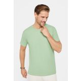 Tudors Erkek Slim Fit Dar Kesim %100 Pamuk Yumuşak Dokulu Desenli Yeşil Bisiklet Yaka Tişört