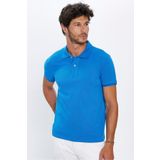 Tudors Erkek Slim Fit Dar Kesim %100 Pamuk Yumuşak Dokulu Düz Pike Saks Mavi Polo Yaka Tişört