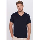 Tudors Erkek Slim Fit Dar Kesim %100 Pamuk Yumuşak Dokulu Lacivert V Yaka Tişört-32121 Lacivert