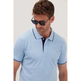 Tudors Erkek Slim Fit Dar Kesim %100 Pamuk Yumuşak Dokulu Serin Tutan Kumaş Düz Pike Mavi Polo Yaka Tişört - 2XL