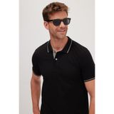 Tudors Erkek Slim Fit Dar Kesim %100 Pamuk Yumuşak Dokulu Serin Tutan Kumaş Düz Pike Siyah Polo Yaka Tişört