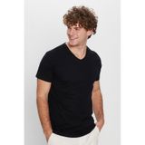 Tudors Erkek Slim Fit Dar Kesim %100 Pamuk Yumuşak Dokulu Siyah V Yaka Tişört-32120 SIYAH Siyah