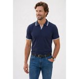 Tudors Erkek Slim Fit Dar Kesim %100 Pamuklu Çizgili Detaylı V Yaka Lacivert Polo Yaka Tişört