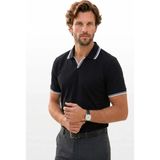 Tudors Erkek Slim Fit Dar Kesim %100 Pamuklu Çizgili Detaylı V Yaka Siyah Polo Yaka Tişört - 2XL