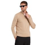 Tudors Erkek Slim Fit Dar Kesim Armürlü Fermuarlı Dik Yaka Kazak,Taş M