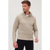 Tudors Erkek Slim Fit Dar Kesim Armürlü Fermuarlı Taş Dik Yaka Kazak,Taş1 L