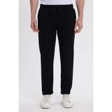 Tudors Erkek Slim Fit Dar Kesim Beli Bağcıklı 3 Cepli Geniş Paça Siyah Eşofman Altı