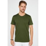 Tudors Erkek Slim Fit Dar Kesim Bisiklet Yaka %100 Organik Pamuk Yumuşak Dokulu Kısa Kol Haki Tişört-31082-haki Haki