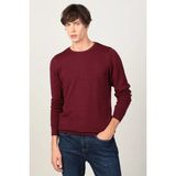 Tudors Erkek Slim Fit Dar Kesim Bisiklet Yaka Petek Desenli Bordo Triko Kazak - 2XL