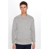 Tudors Erkek Slim Fit Dar Kesim Bisiklet Yaka Petek Desenli Gri Triko Kazak