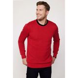 Tudors Erkek Slim Fit Dar Kesim Bisiklet Yaka Petek Desenli Kırmızı Triko Kazak