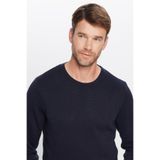 Tudors Erkek Slim Fit Dar Kesim Bisiklet Yaka Petek Desenli Lacivert Triko Kazak