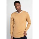 Tudors Erkek Slim Fit Dar Kesim Bisiklet Yaka Petek Desenli Sarı Bej Triko Kazak