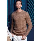 Tudors Erkek Slim Fit Dar Kesim Bisiklet Yaka Saç Örgü Desenli Vizon Triko Kazak