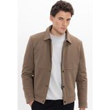 Tudors Erkek Slim Fit Dar Kesim Çift Cepli Çıtçıt Kapamalı Kahverengi Mont - 2XL