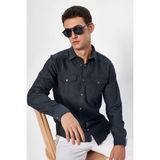 Tudors Erkek Slim Fit Dar Kesim Denim Kot Yıkamalı Çift Cepli Indigo Spor Yaka Gömlek