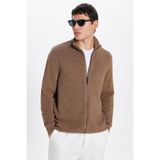 Tudors Erkek Slim Fit Dar Kesim Desenli Yarım Balıkçı Yaka Fermuarlı Hırka,Kahve S