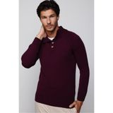 Tudors Erkek Slim Fit Dar Kesim Dik Yaka Düğmeli Bordo Triko Triko Kazak