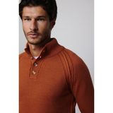 Tudors Erkek Slim Fit Dar Kesim Dik Yaka Düğmeli Tarçın Triko Triko Kazak