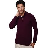 Tudors Erkek Slim Fit Dar Kesim Dik Yaka Düğmeli Triko Kazak,Bordo S