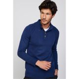 Tudors Erkek Slim Fit Dar Kesim Dik Yaka Düğmeli Triko Kazak,Lacivert S