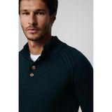 Tudors Erkek Slim Fit Dar Kesim Dik Yaka Düğmeli Triko Yeşil Triko Kazak