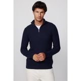 Tudors Erkek Slim Fit Dar Kesim Dik Yaka Fermuarlı Desenli Lacivert Triko Kazak - 2XL