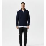 Tudors Erkek Slim Fit Dar Kesim Dik Yaka Fermuarlı Desenli Lacivert Triko Kazak - XL