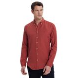 Tudors Erkek Slim Fit Dar Kesim Düz Oxford Armalı Yaka Düğmeli kiremit Spor Gömlek - XL