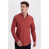 Tudors Erkek Slim Fit Dar Kesim Düz Oxford Armalı Yaka Düğmeli kiremit Spor Gömlek