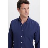 Tudors Erkek Slim Fit Dar Kesim Düz Oxford Armalı Yaka Düğmeli lacivert Spor Gömlek