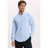 Tudors Erkek Slim Fit Dar Kesim Düz Oxford Armalı Yaka Düğmeli mavi Spor Gömlek - 2XL