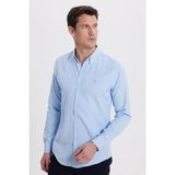 Tudors Erkek Slim Fit Dar Kesim Düz Oxford Armalı Yaka Düğmeli mavi Spor Gömlek