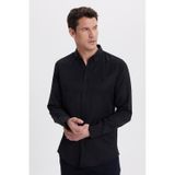 Tudors Erkek Slim Fit Dar Kesim Düz Oxford Armalı Yaka Düğmeli Siyah Spor Gömlek-42019 Siyah
