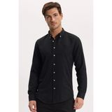 Tudors Erkek Slim Fit Dar Kesim Düz Oxford Armalı Yaka Düğmeli siyah Spor Gömlek - XL