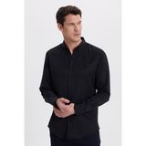 Tudors Erkek Slim Fit Dar Kesim Düz Oxford Armalı Yaka Düğmeli Siyah Spor Gömlek