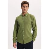 Tudors Erkek Slim Fit Dar Kesim Düz Oxford Armalı Yaka Düğmeli yeşil Spor Gömlek - 2XL
