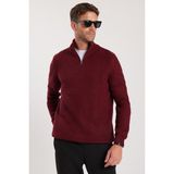 Tudors Erkek Slim Fit Dar Kesim Fermuarlı Bordo Dik Yaka Triko Kazak