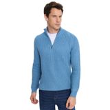 Tudors Erkek Slim Fit Dar Kesim Fermuarlı Dik Yaka Triko Kazak,İndigo M