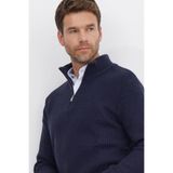 Tudors Erkek Slim Fit Dar Kesim Fermuarlı Dik Yaka Triko Kazak,Lacivert S